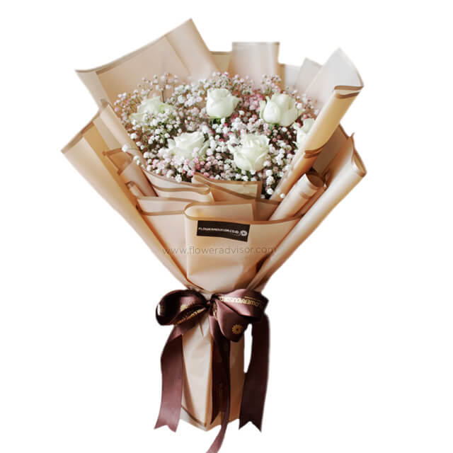 6 Stalks White Roses Bouquet - Touch of Heaven